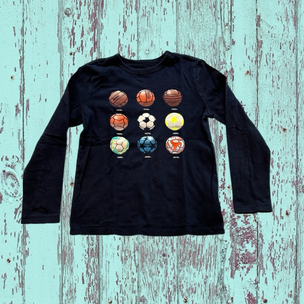 GAP Kids Navy Blue Soccer Ball Evolution Graphic Long Sleeve Shirt Size Small